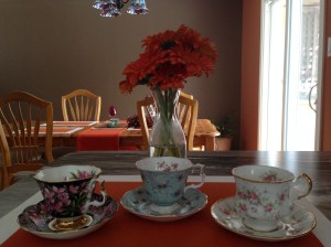 On the left is the Royal Albert, fireweed provincial flower, a Gainsborough shaped tea cup